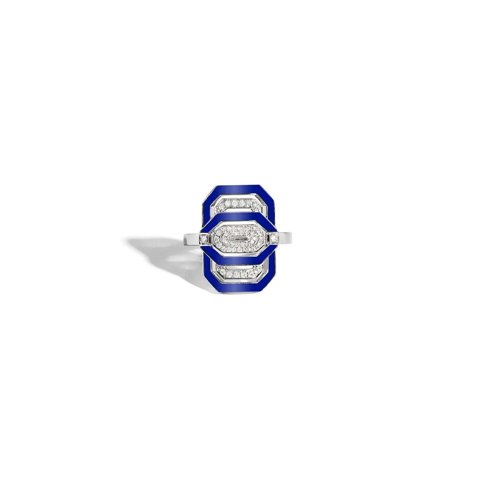 Bague Statement Petite My Way Argent Émail Bleu & Diamants