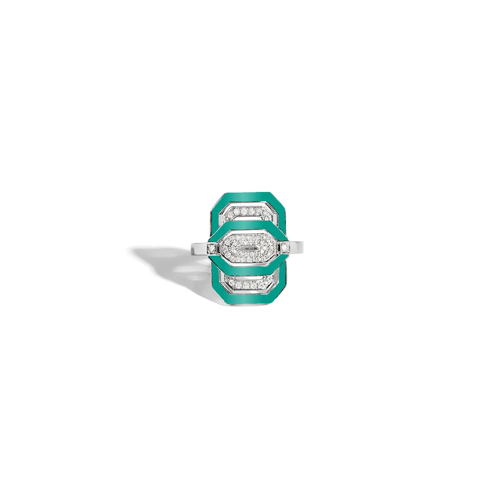 Bague Statement Petite My Way Argent Émail Turquoise & Diamants - PODIUMS NANCY