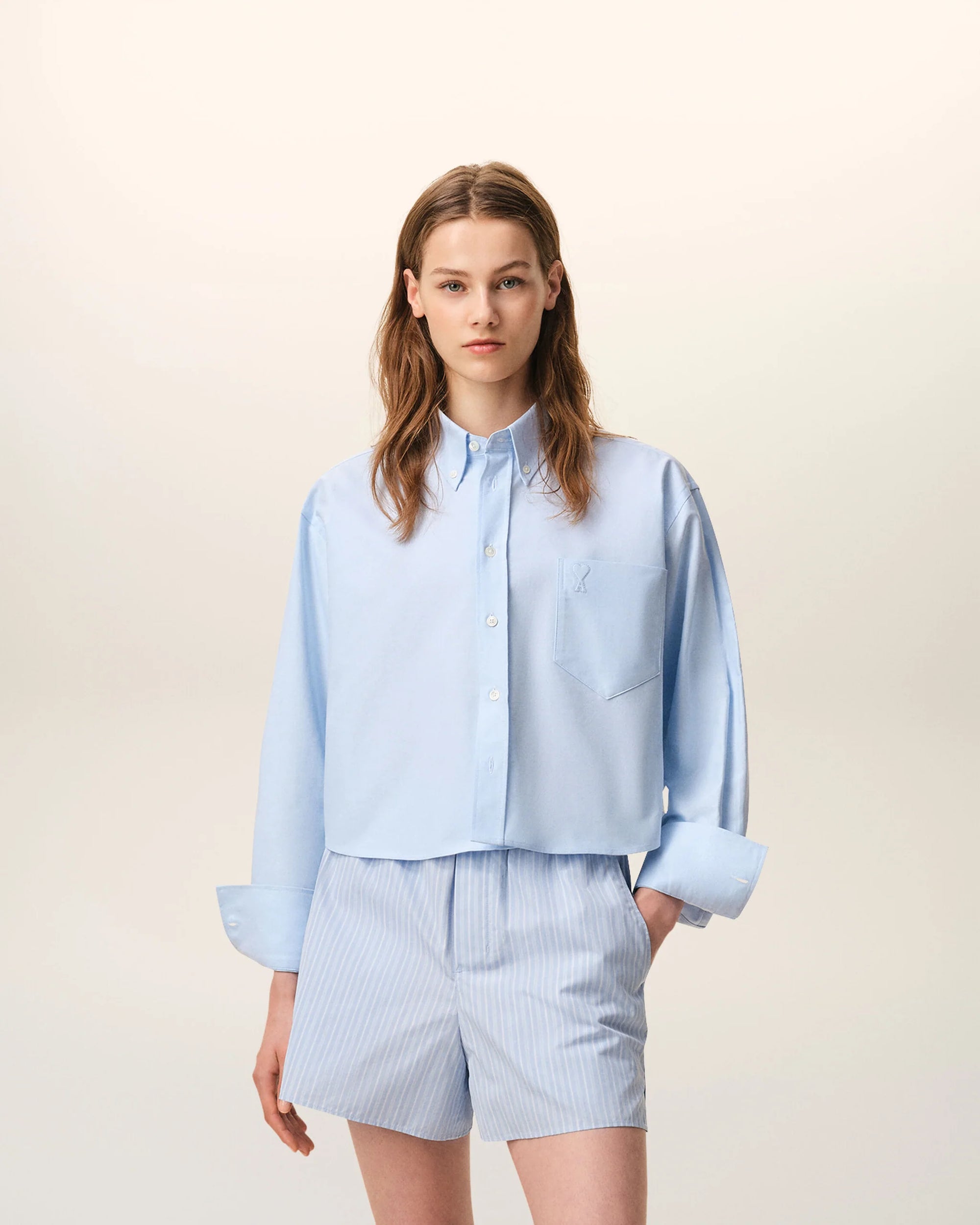 Chemise courte Ami De Coeur Embossé Bleu