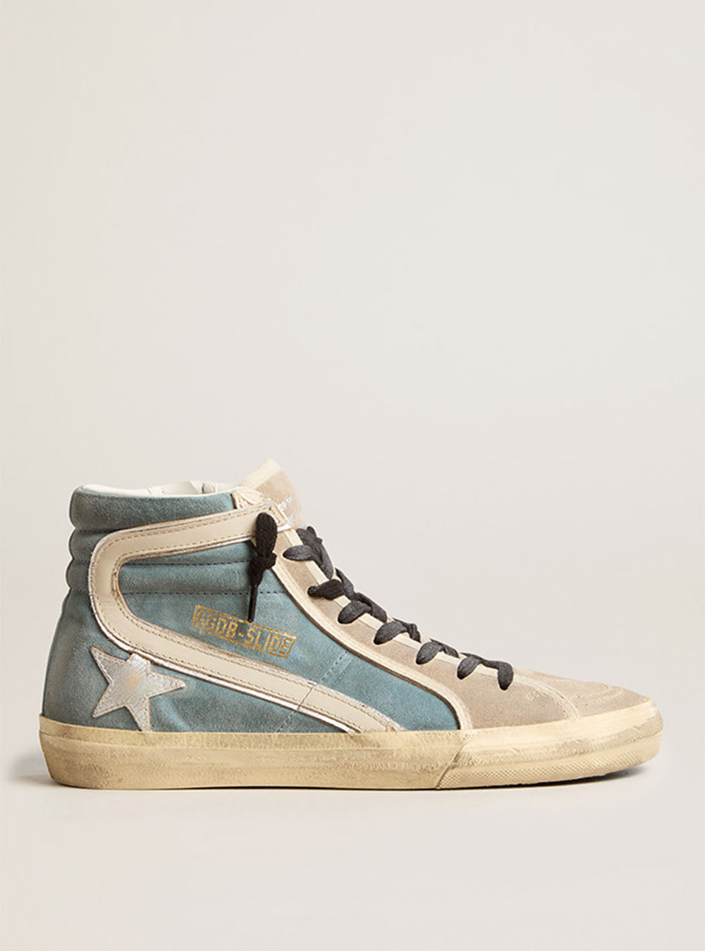 Sneakers Golden Goose Slide Suede Smoke Blue Beige Silver