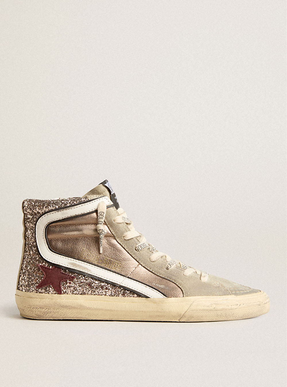 Sneakers Golden Goose Slide Bronze Silver Taupe Red