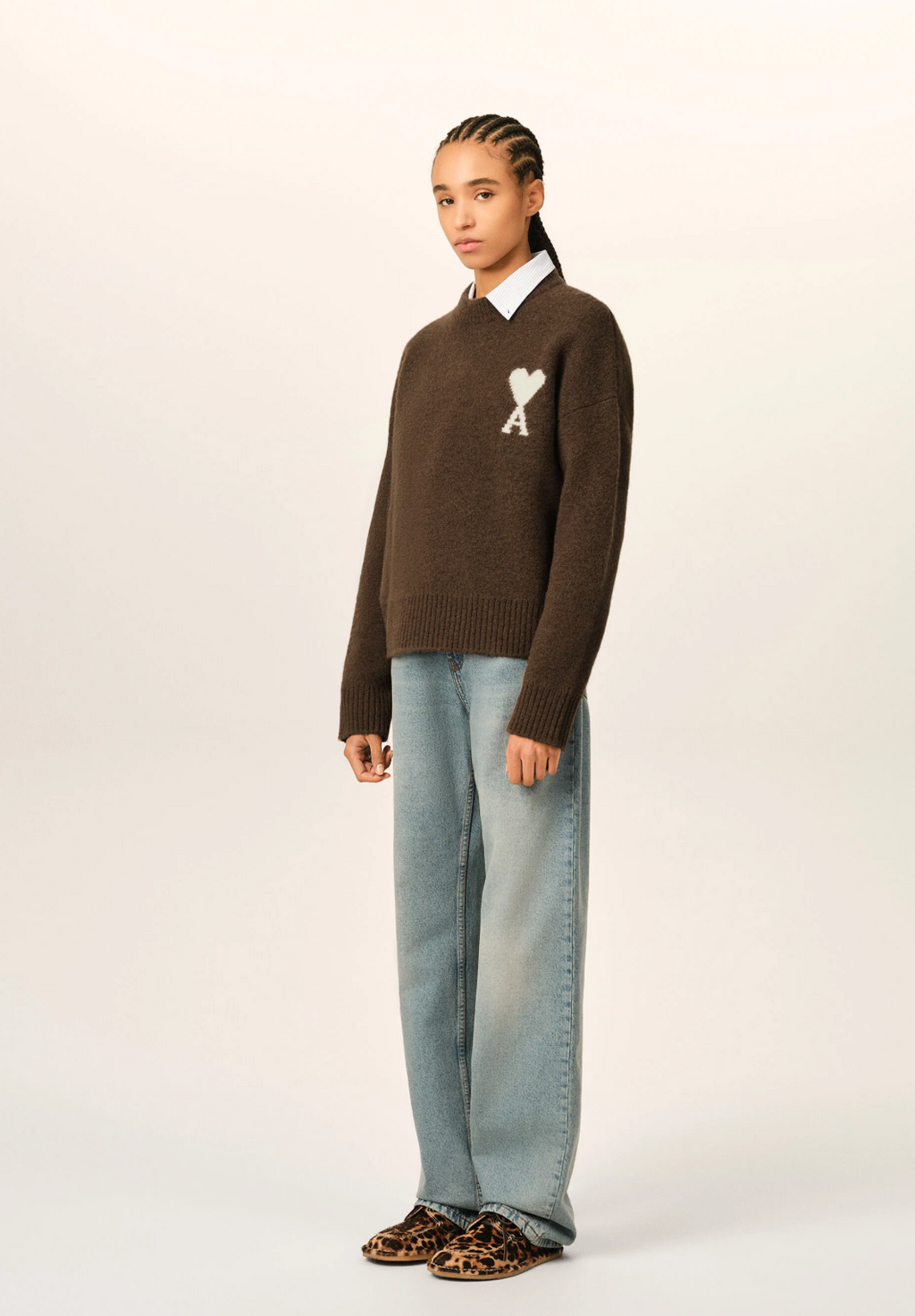 Pull Ami De Coeur Crewneck Sweater Marron | Podiums Nancy