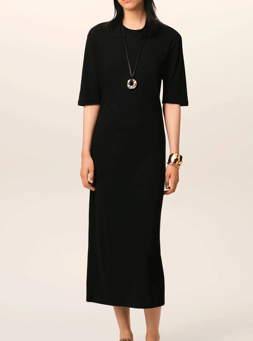 ROBE MIDI JERSEY FLUIDE NOIRE - PODIUMS NANCY