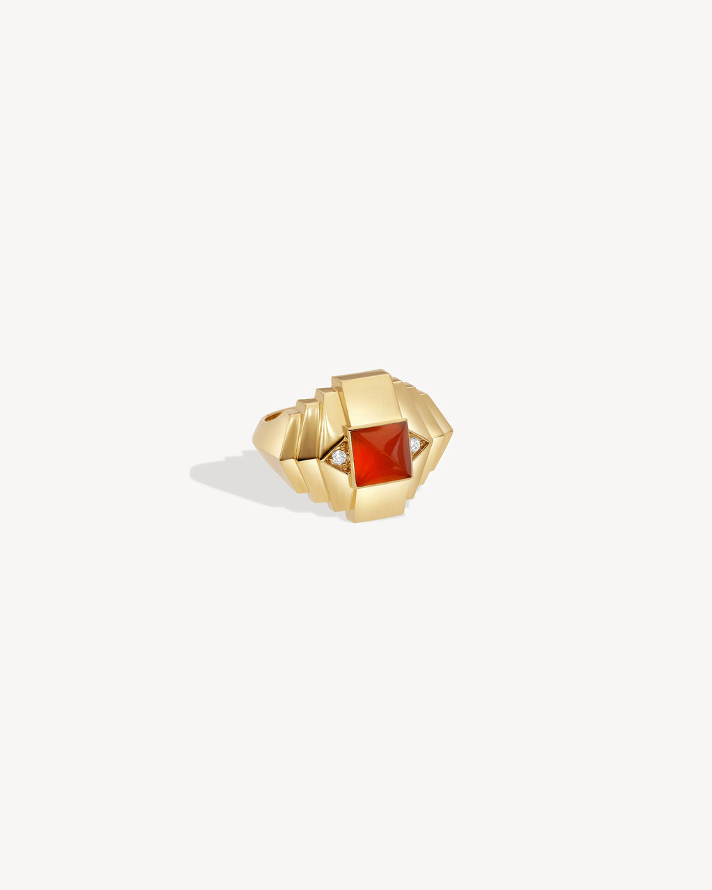 Bague Statement Rockaway Mini Pyramide Or Jaune & Cornaline - PODIUMS NANCY
