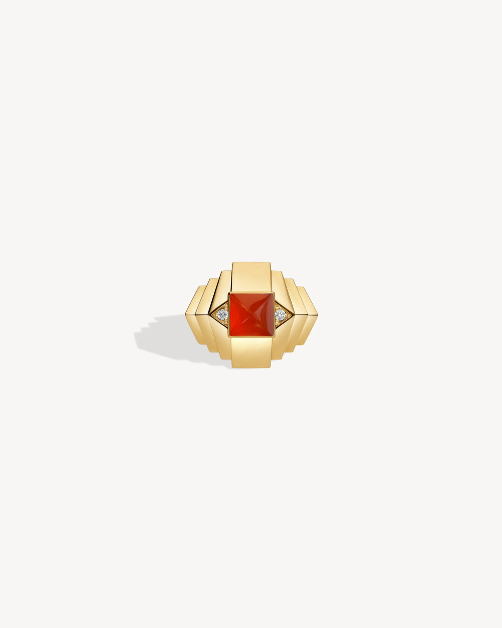 Bague Statement Rockaway Mini Pyramide Or Jaune & Cornaline - PODIUMS NANCY