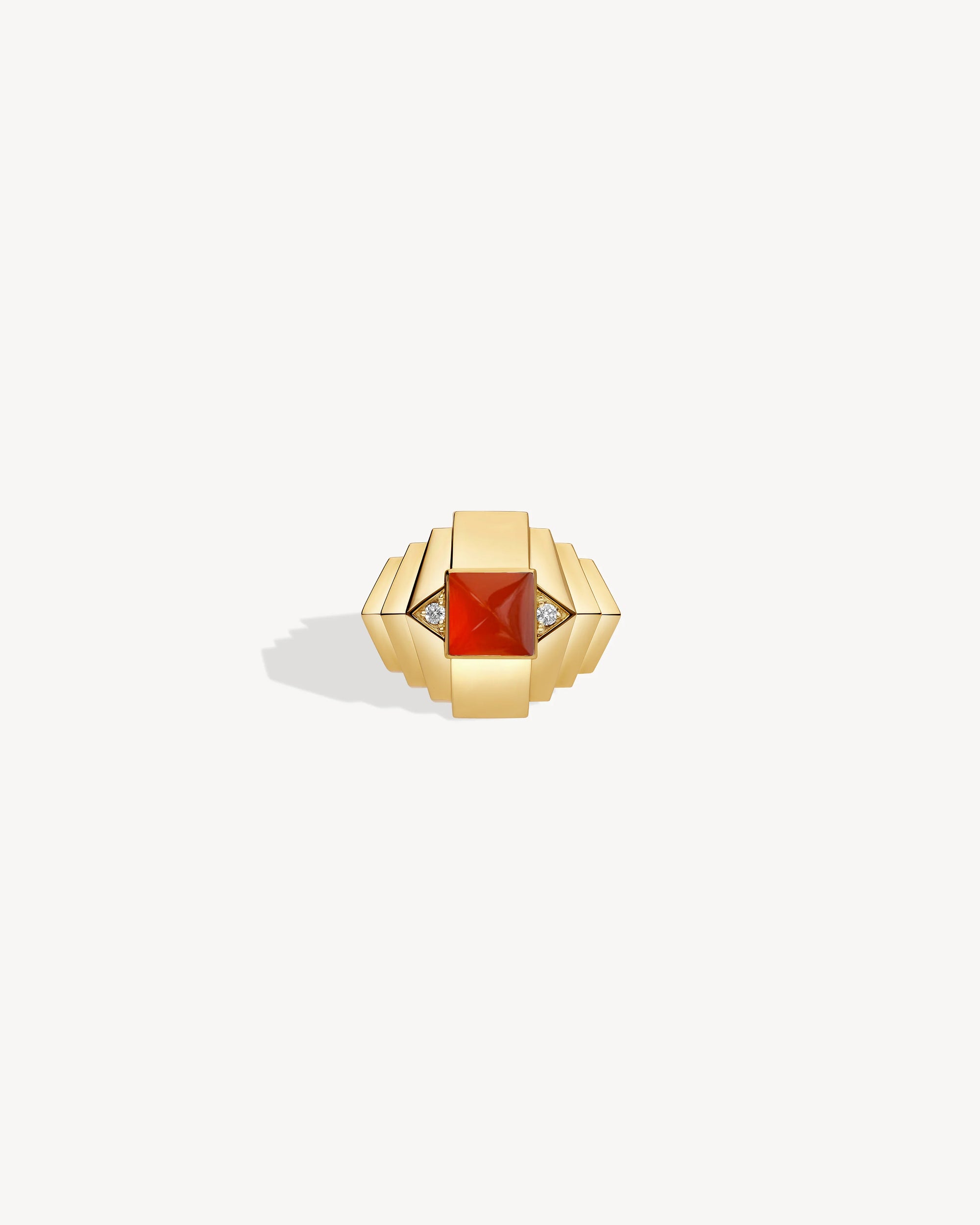 Bague Statement Rockaway Mini Pyramide Or Jaune & Cornaline - PODIUMS NANCY