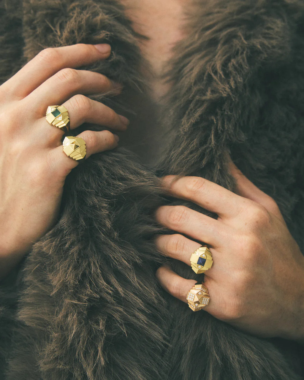 Bague Statement Mini Rockaway Pyramide Or Jaune/Agate Verte | Podiums Nancy
