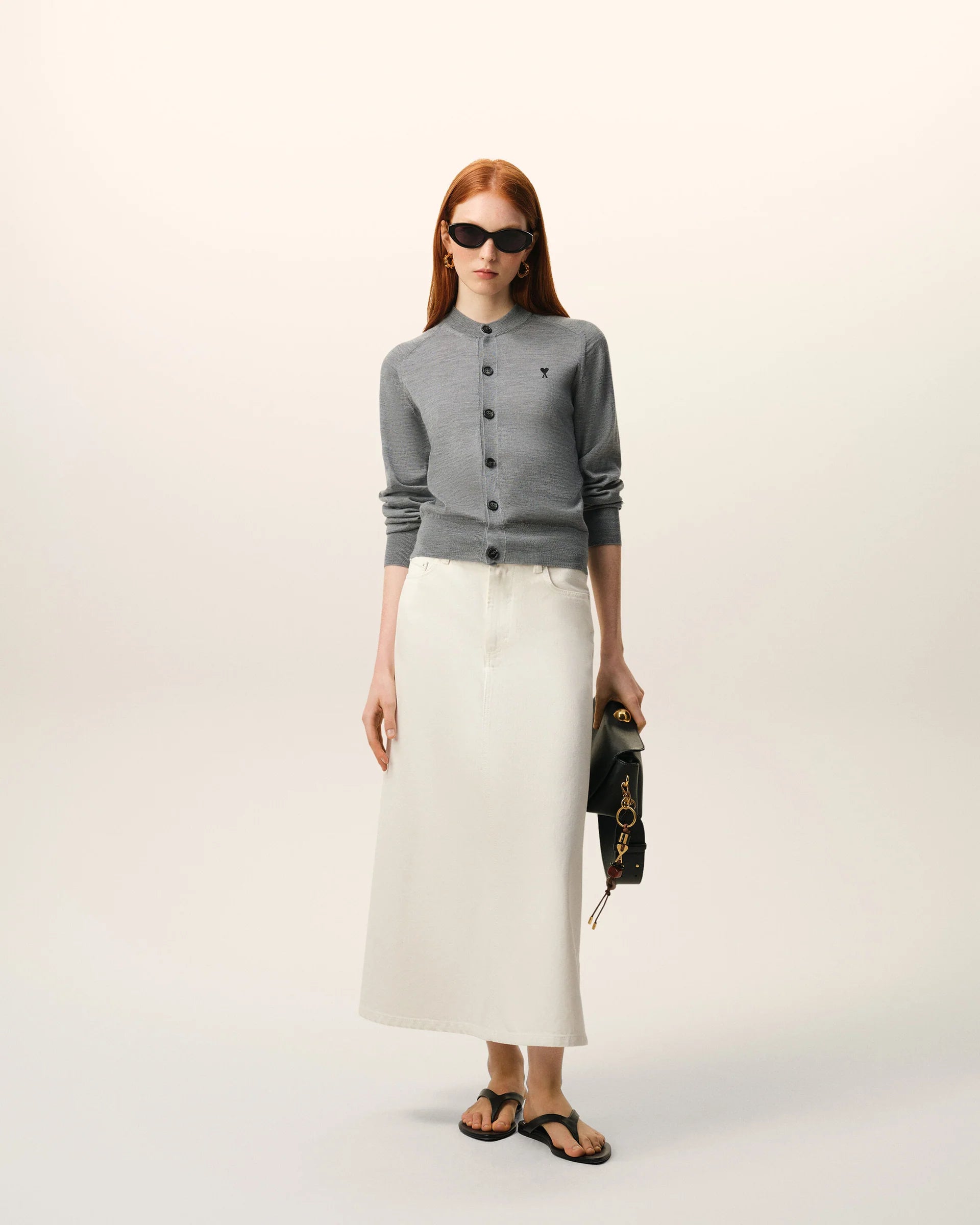 Cardigan Ami Paris Crewneck Gris Chiné/Noir | Podiums Nancy