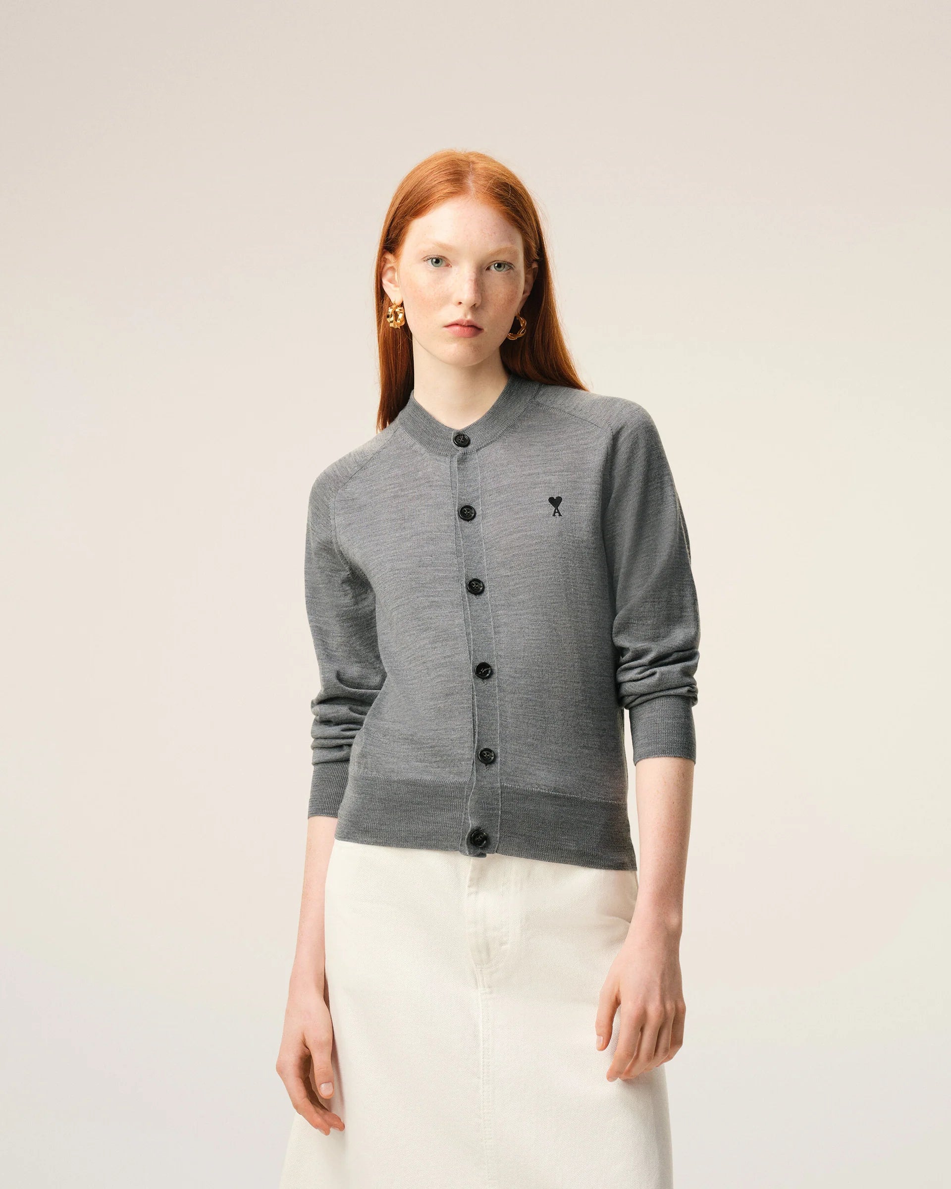Cardigan Ami Paris Crewneck Gris Chiné/Noir | Podiums Nancy