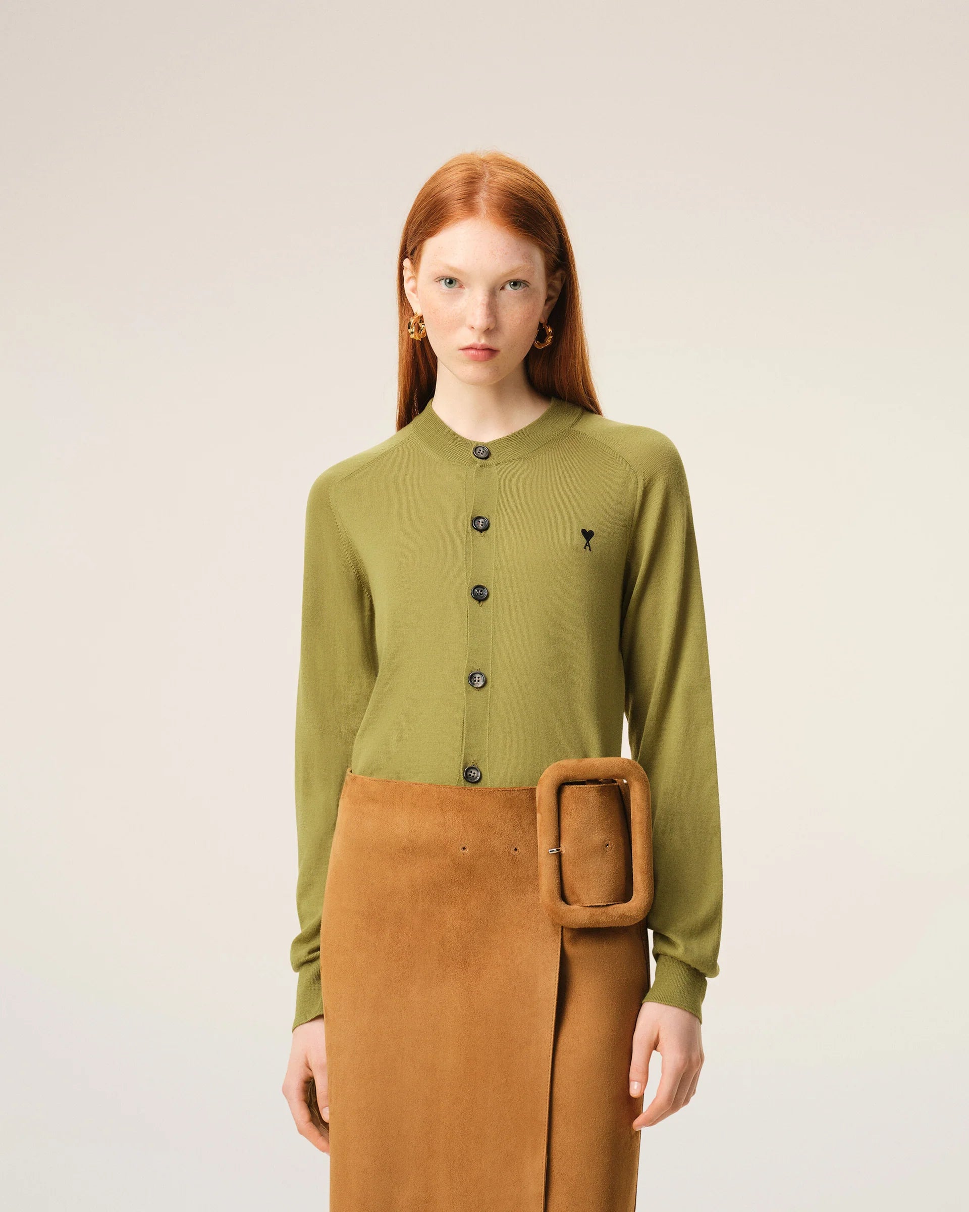 Cardigan Ami Paris Crewneck Gris Matcha/Noir | Podiums Nancy