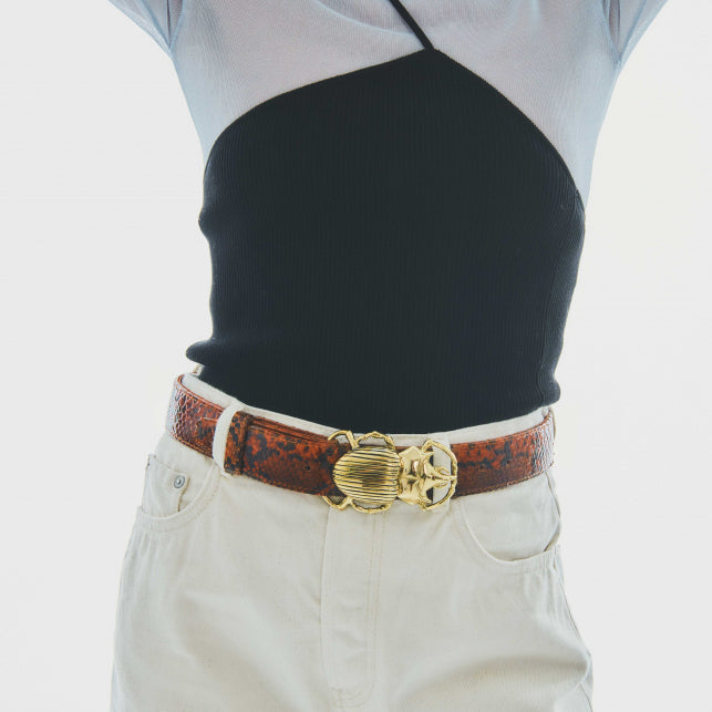 Ceinture Claris Virot Python Moka | Podiums Nancy 
