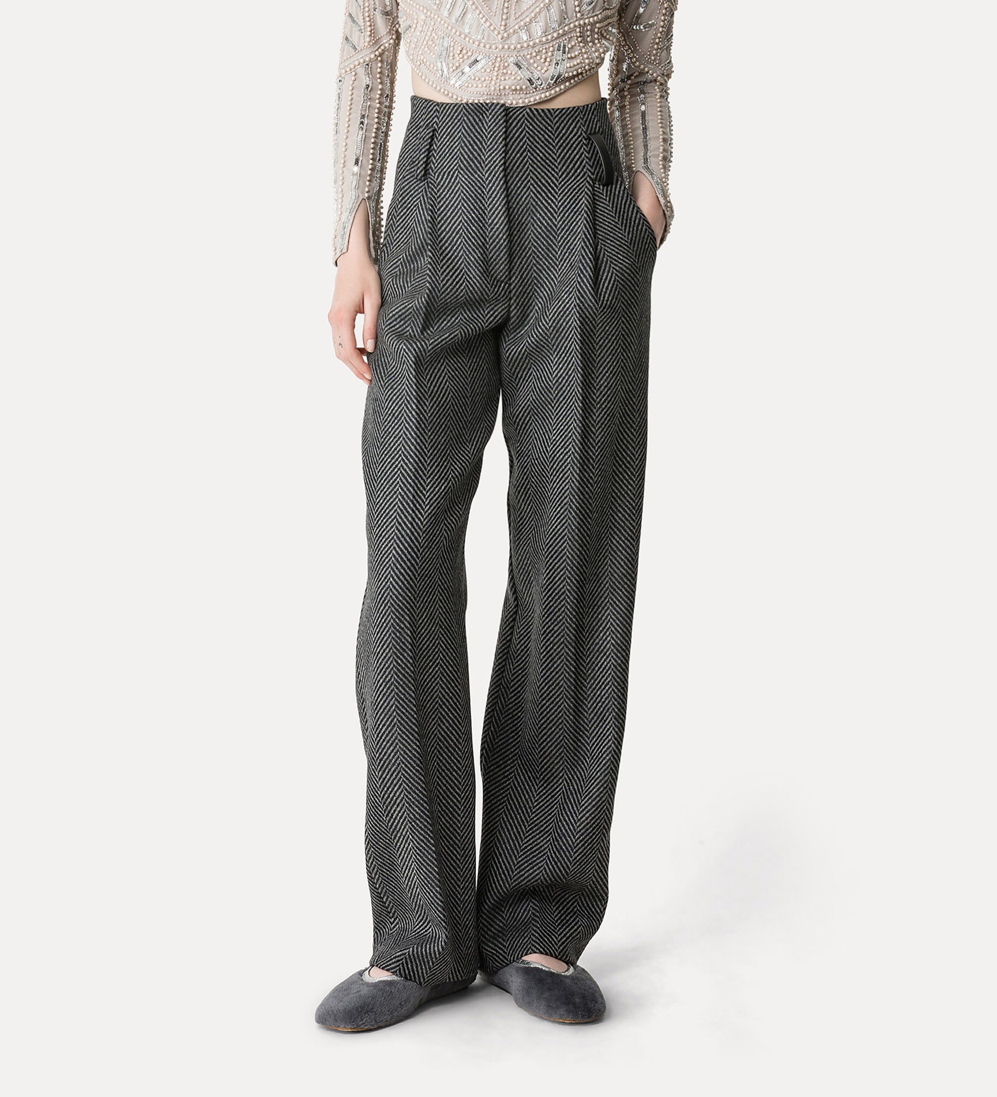 herringbone wool jewel pants