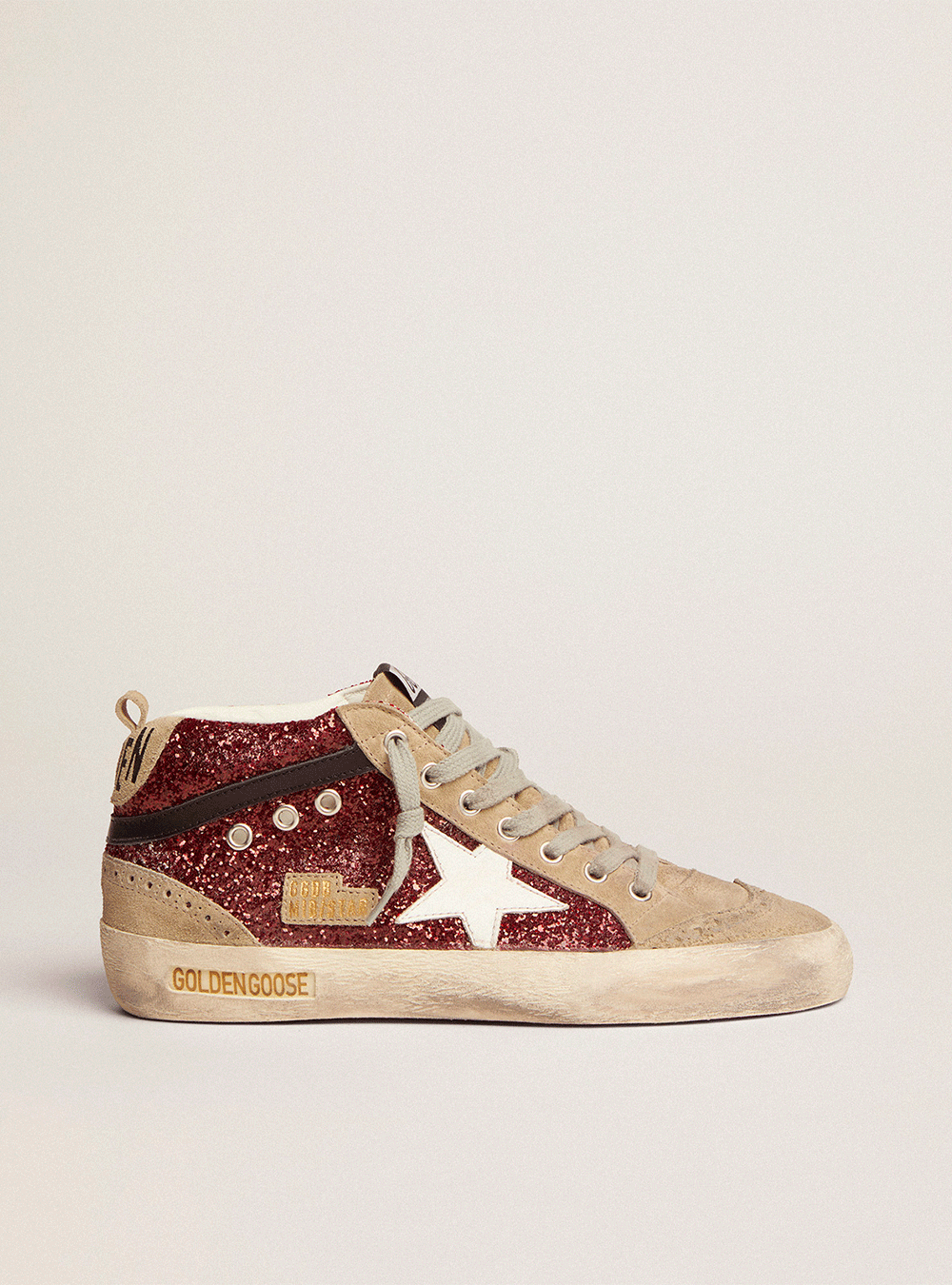 Sneakers Golden Goose Mid Star Glitter Dark Red Taupe