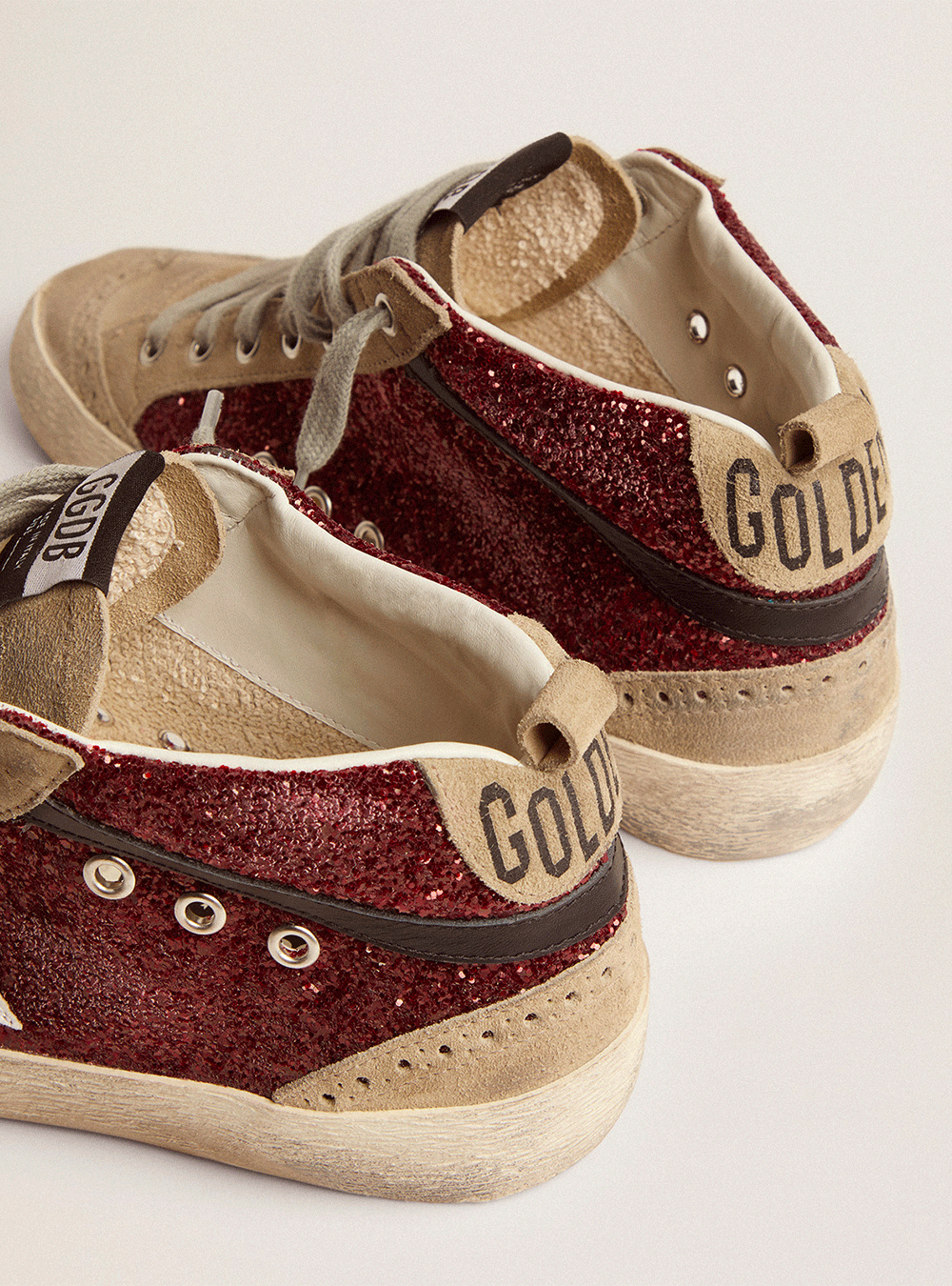 Sneakers Golden Goose Mid Star Glitter Dark Red Taupe