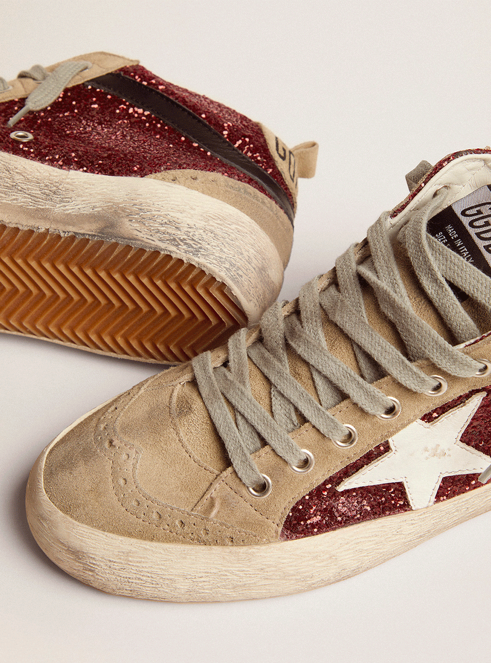 Sneakers Golden Goose Mid Star Glitter Dark Red Taupe