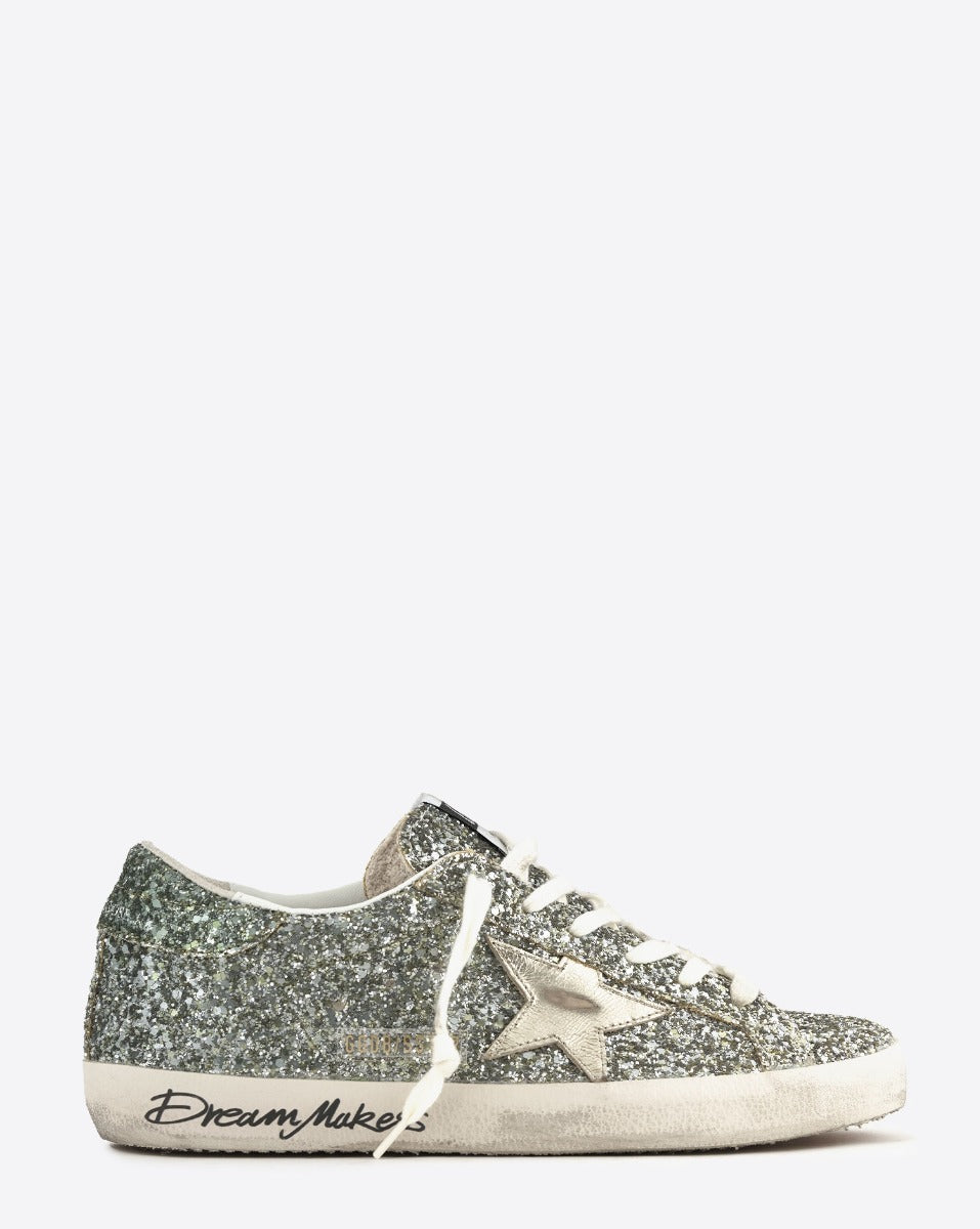 Sneaker Golden Goose Super Star Glitter Platinum Green - PODIUMS NANCY