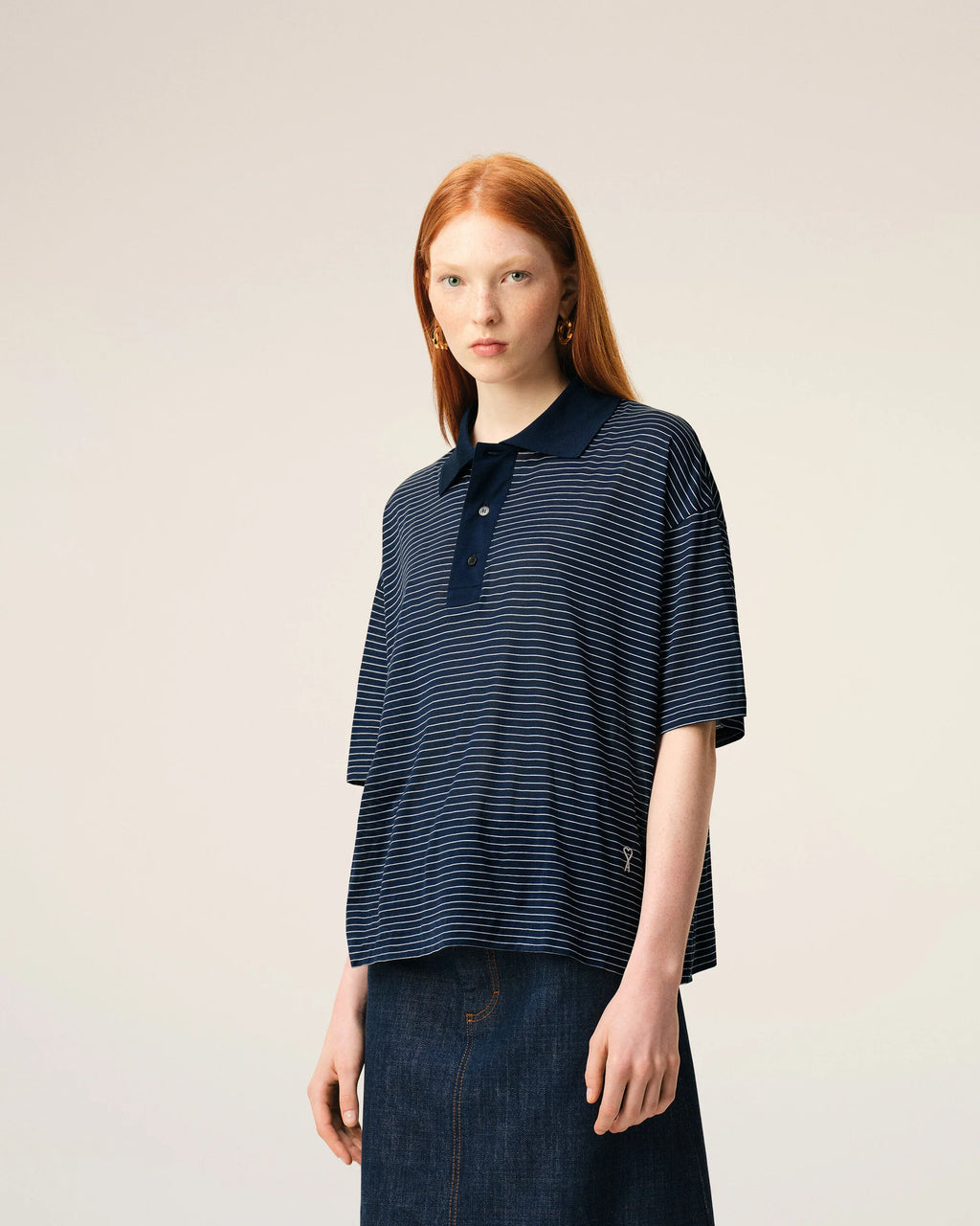 Polo Ami Paris Striped Boxy Encre | Podiums Nancy