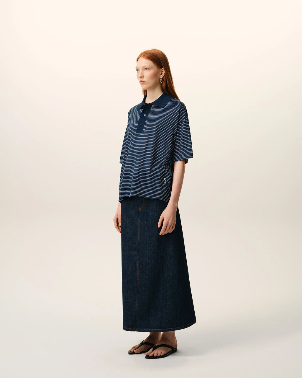 Polo Ami Paris Striped Boxy Encre | Podiums Nancy