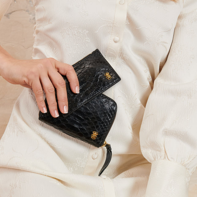 Portefeuille Claris Virot Mini Bob Python Noir | Podiums Nancy 