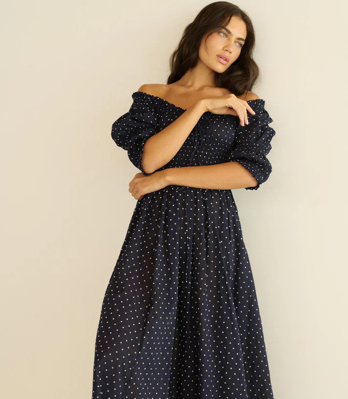 Robe Dôen Ischia Navy Flock Dot | Podiums Nancy