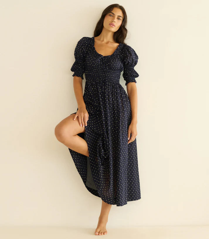 Robe Dôen Ischia Navy Flock Dot | Podiums Nancy