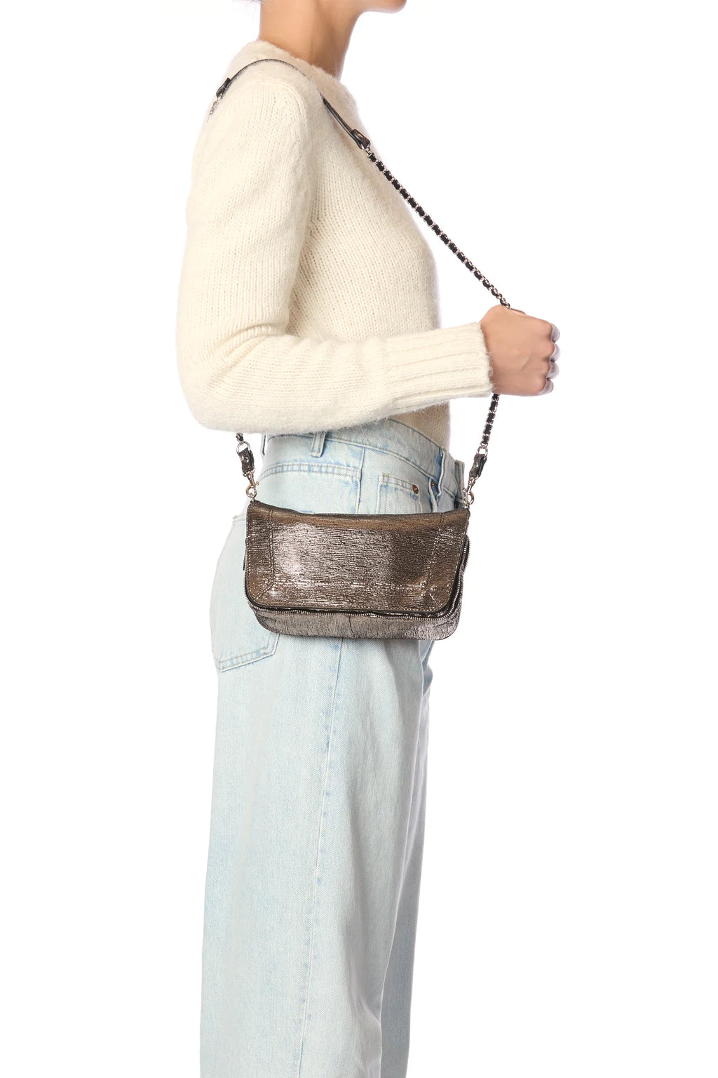 Sac à main Jérôme Dreyfuss Bobi S Lamé Champagne | Podiums Nancy 