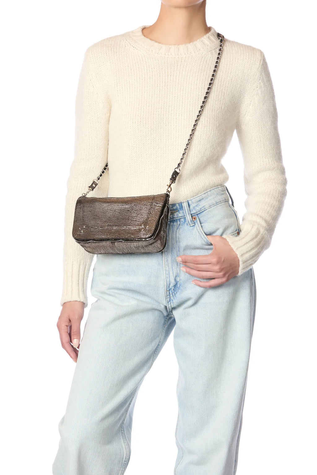 Sac à main Jérôme Dreyfuss Bobi S Lamé Champagne | Podiums Nancy 