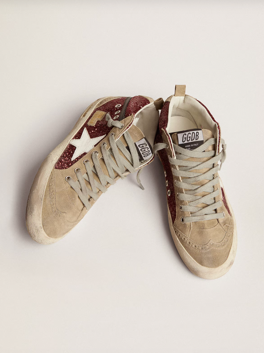 Sneakers Golden Goose Mid Star Glitter Dark Red Taup
