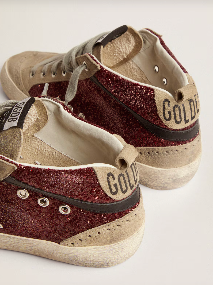 Sneakers Golden Goose Mid Star Glitter Dark Red Taup