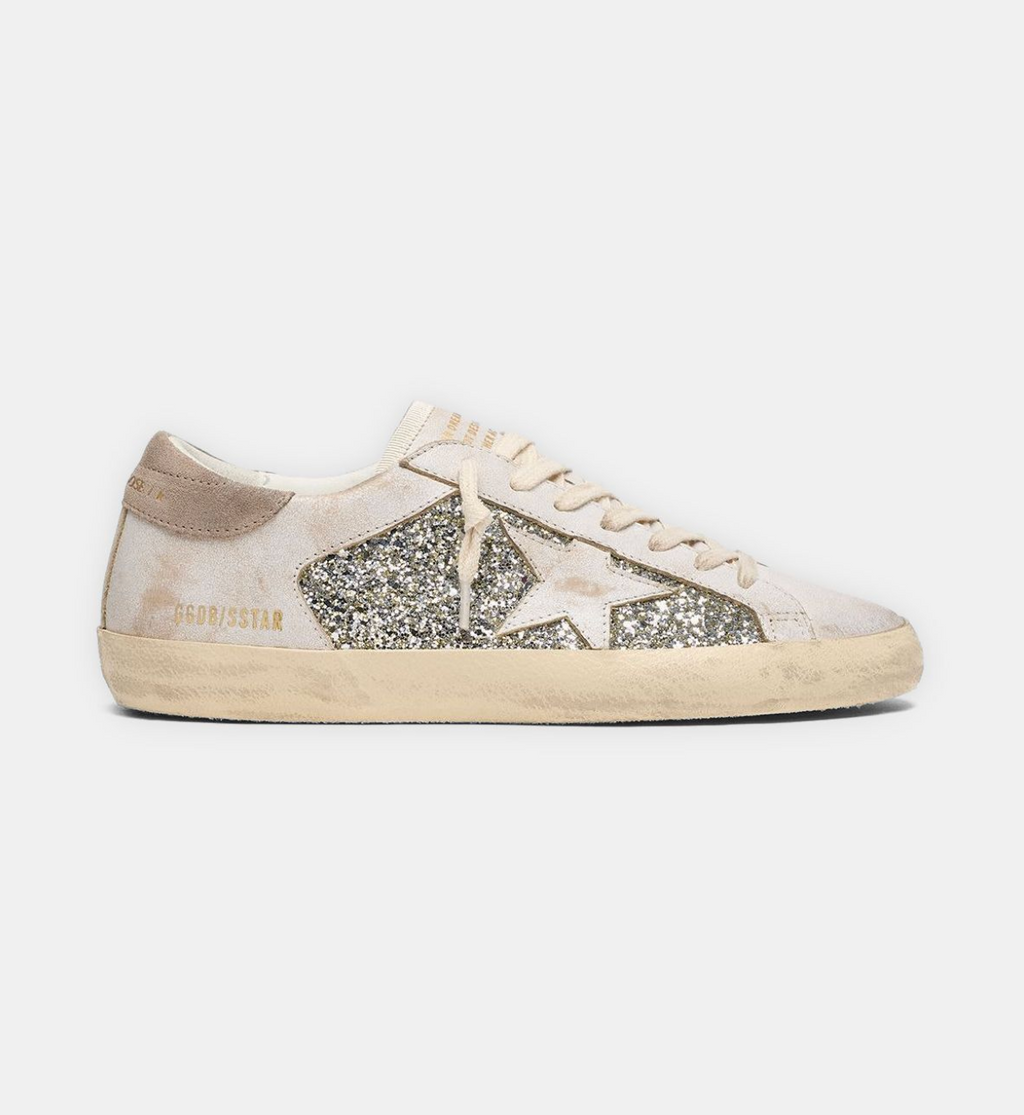 Sneakers Golden Goose Super Star Glitter White Platinium Beige