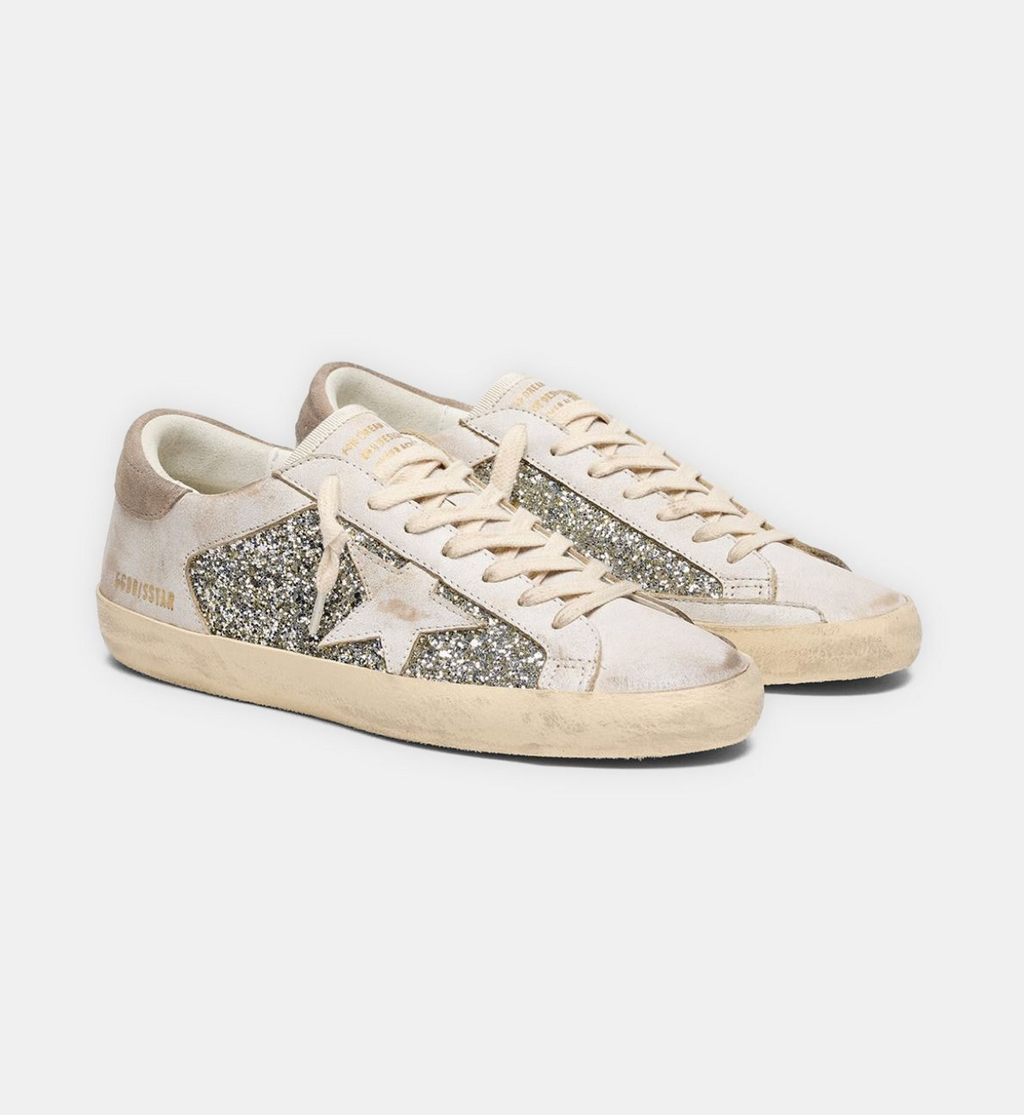 Sneakers Golden Goose Super Star Glitter White Platinium Beige