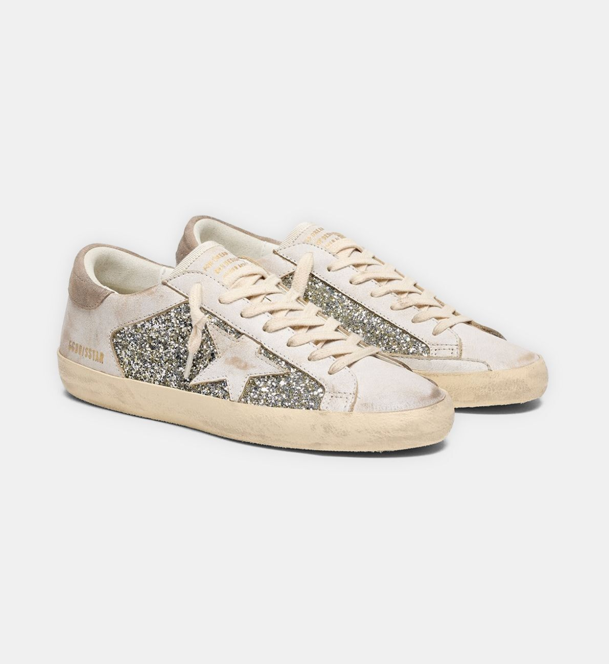 Sneakers Golden Goose Super Star Glitter White Platinium Beige