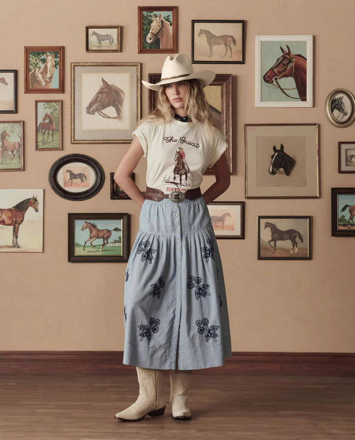 T-shirt TheGreat. Boxy Crew Stetson Graphic Washed Blanc | Podiums Nancy