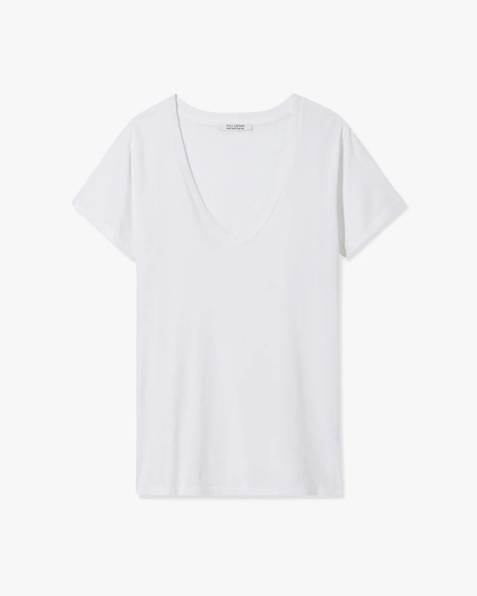 T-shirt Nili Lotan Carol Vneck Blanc | Podiums Nancy