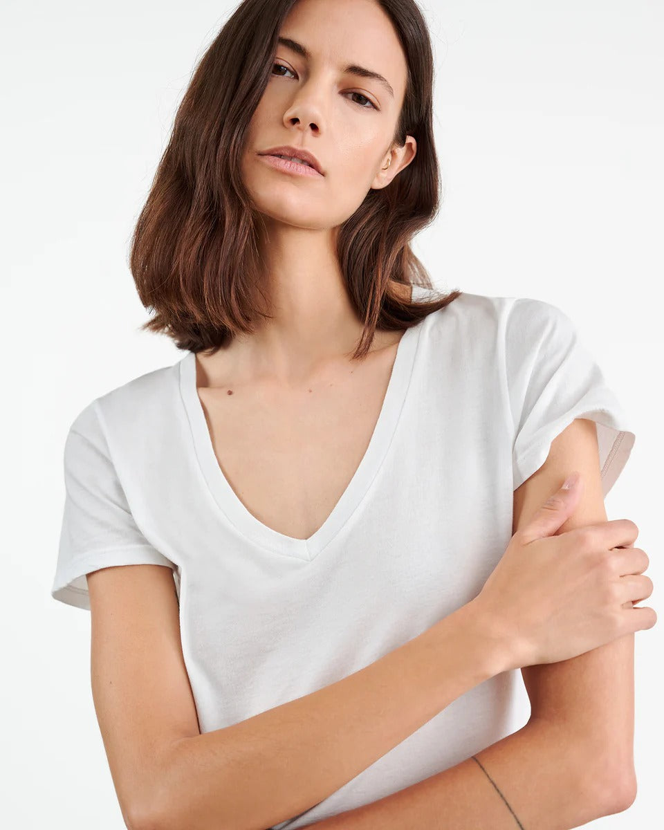 T-shirt Nili Lotan Carol Vneck Blanc | Podiums Nancy