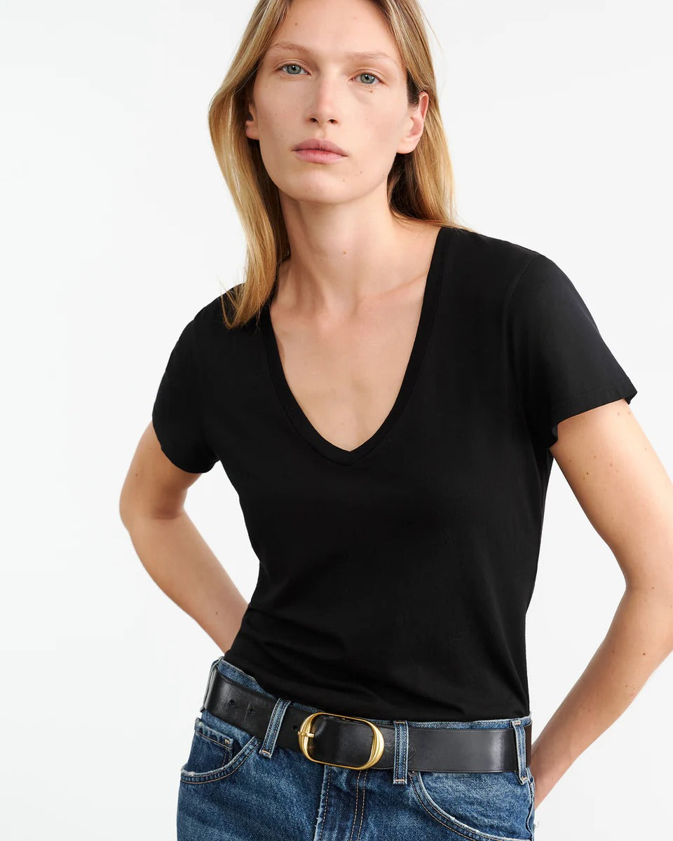 T-shirt Nili Lotan Carol Vneck Jet Noir - PODIUMS NANCY