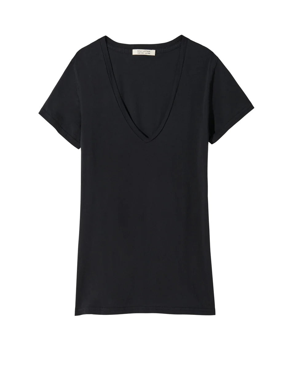 T-shirt Nili Lotan Carol Vneck Jet Noir - PODIUMS NANCY