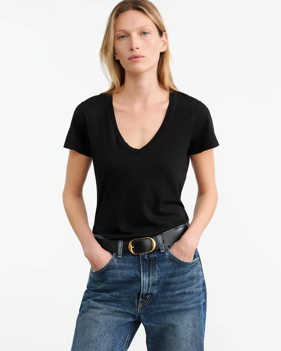 T-shirt Nili Lotan Carol Vneck Jet Noir - PODIUMS NANCY
