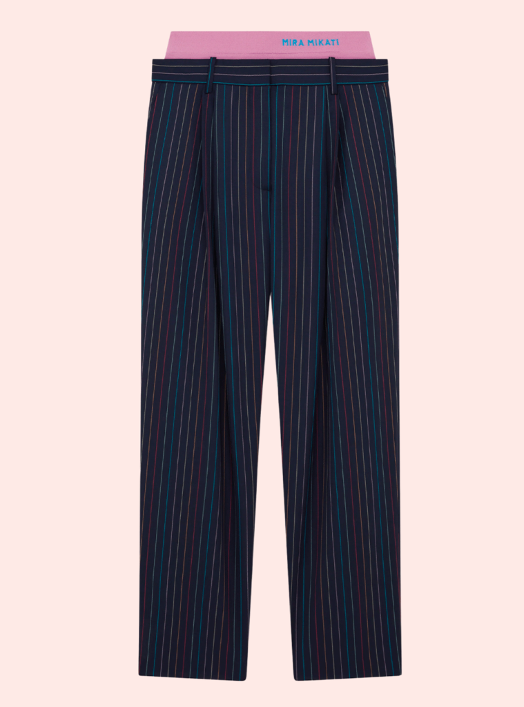 PANTALON À RAYURES CEINTURE TRICOT